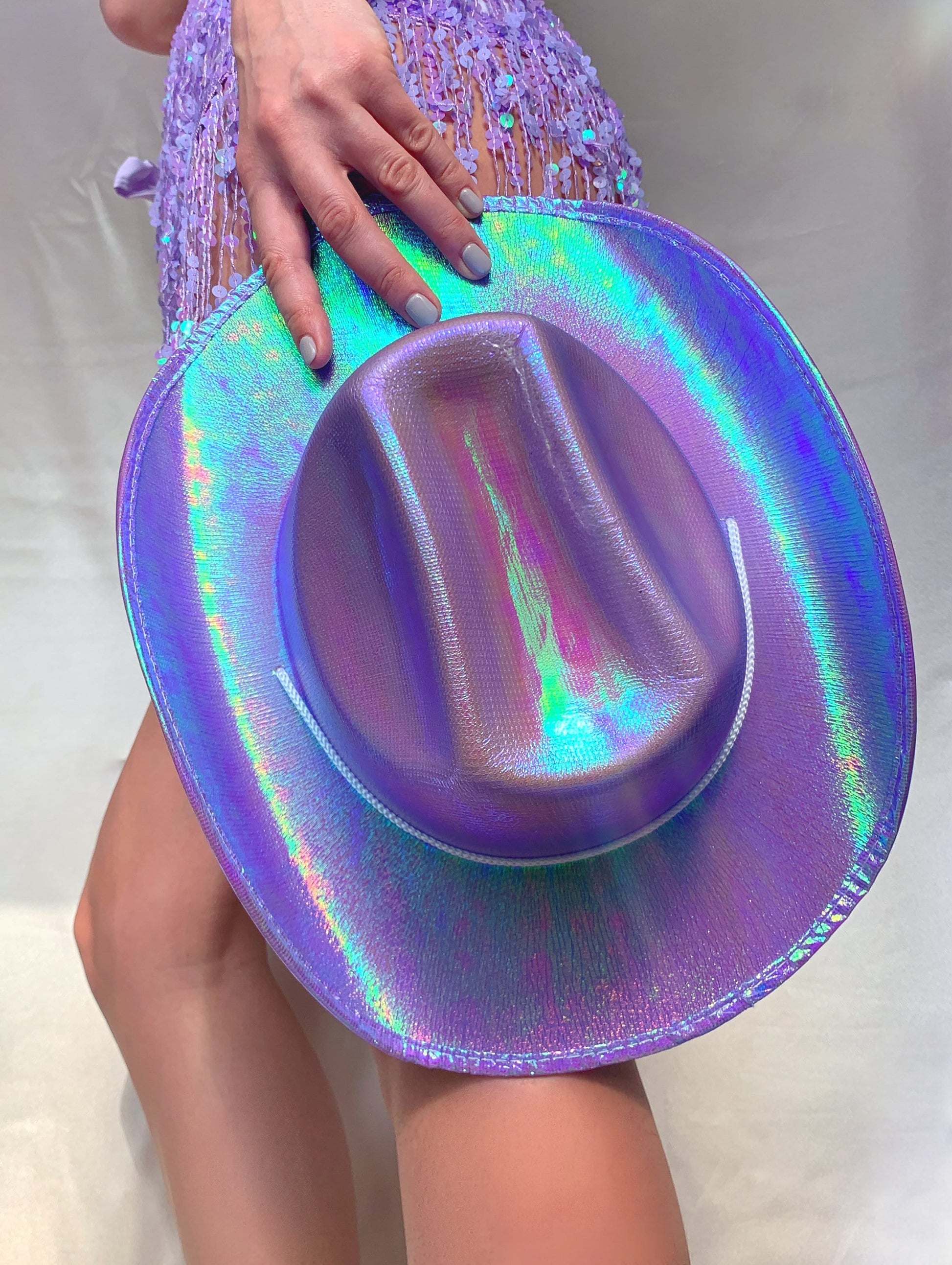 Holographic Cowboy Hat Bachelorette Party Favors | Purple Cowboy Hat | Pink Cowgirl Hat | White Bachelorette Party Outfit Ideas Gift