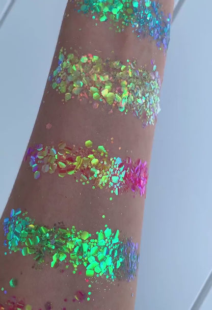 Iridescent Festival Body and Face Glitter Holographic rave Glitter Makeup Music festival Party Make up Body Paint