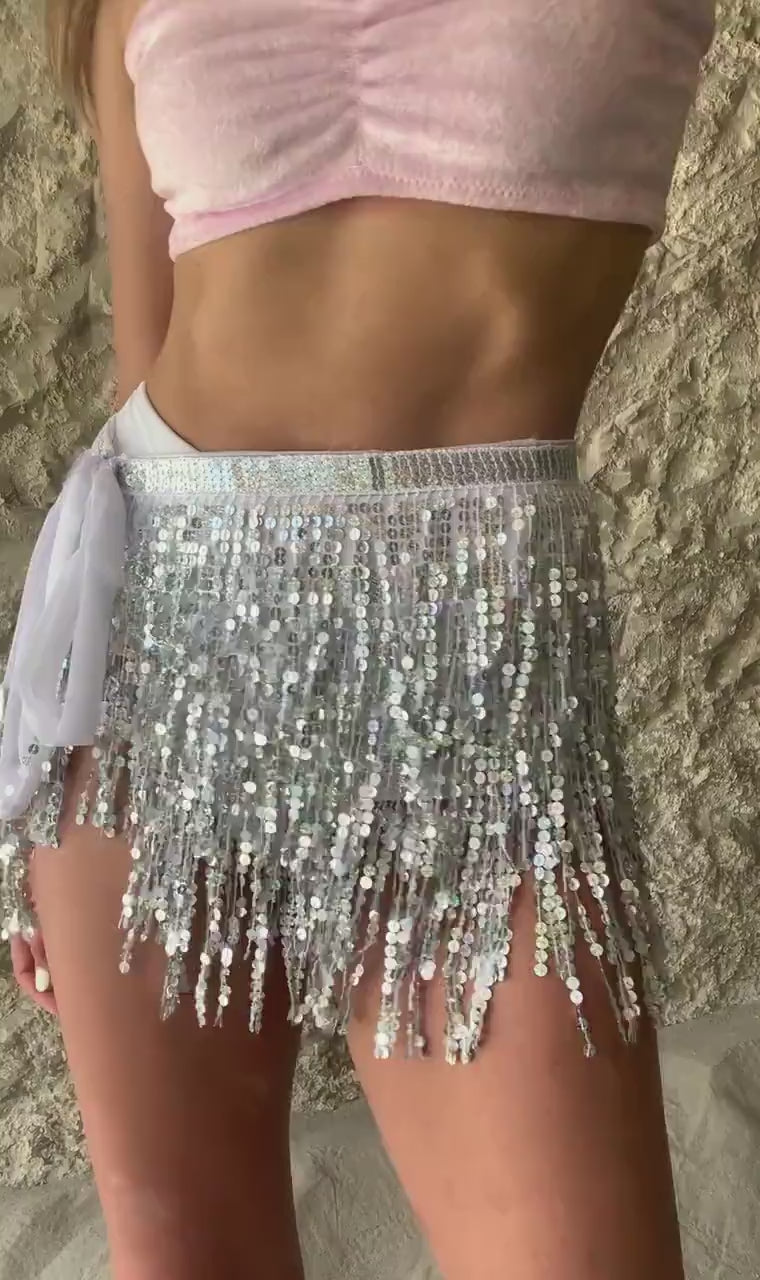 Silver Sequin Disco Bachelorette Party Skirt | Festival Clothing | Tie Skirt | Custom size ( Made to order )