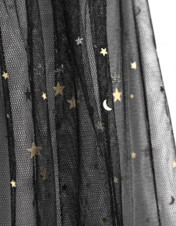 ALL SIZES Moon & Stars Long Tulle Wrap Skirt in BLACK | Mesh Sheer Skirt Cowgirl Bride Bachelorette Outfit | Festival Clothing Cover Up