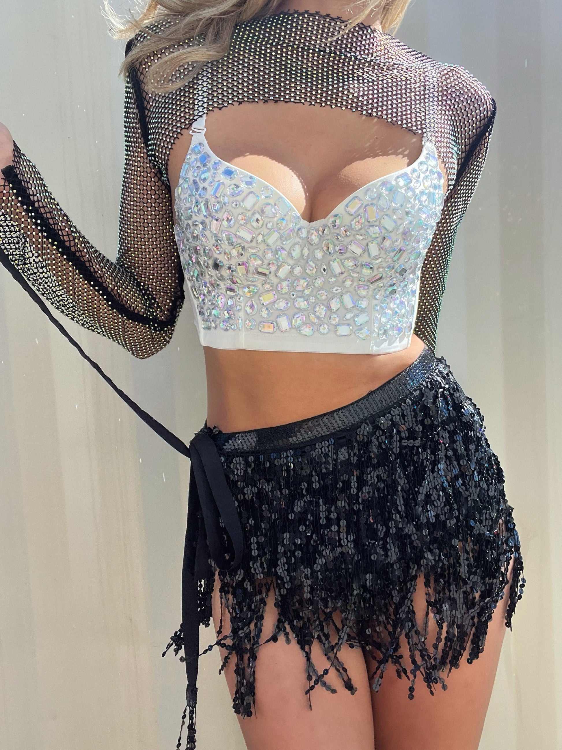 Rave outfit Bustier Top Crystal Gemstone festival clothing bridal bachelorette party corset top rave clothing disco outfit
