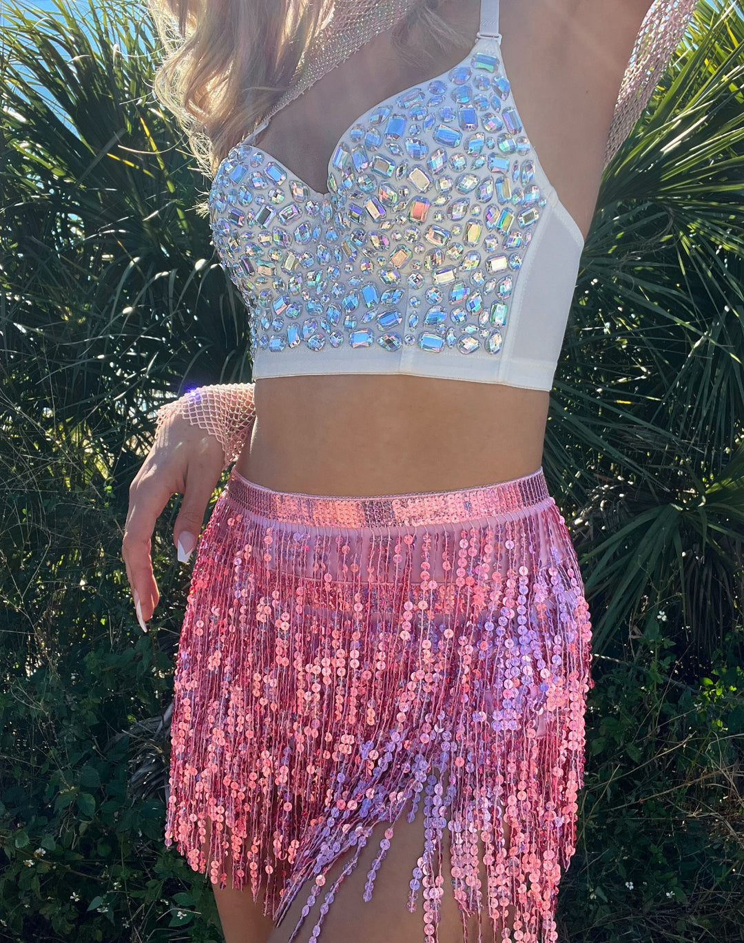 Festival clothing Pink Sequin Skirt Rave Outfit Festival Skirt Sarong Tie Wrap Mini Skirt rave outfits rave clothing women