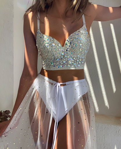 Rave outfit Bustier Top Crystal Gemstone festival clothing bridal bachelorette party corset top rave clothing disco outfit
