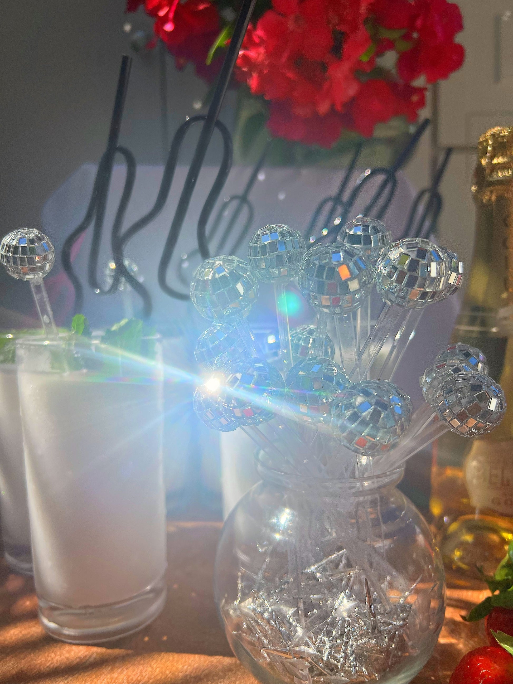 Disco ball drink stirrers | bar cart decor | bachelorette party favors | bar cart accessories | disco ball decor | disco bachelorette