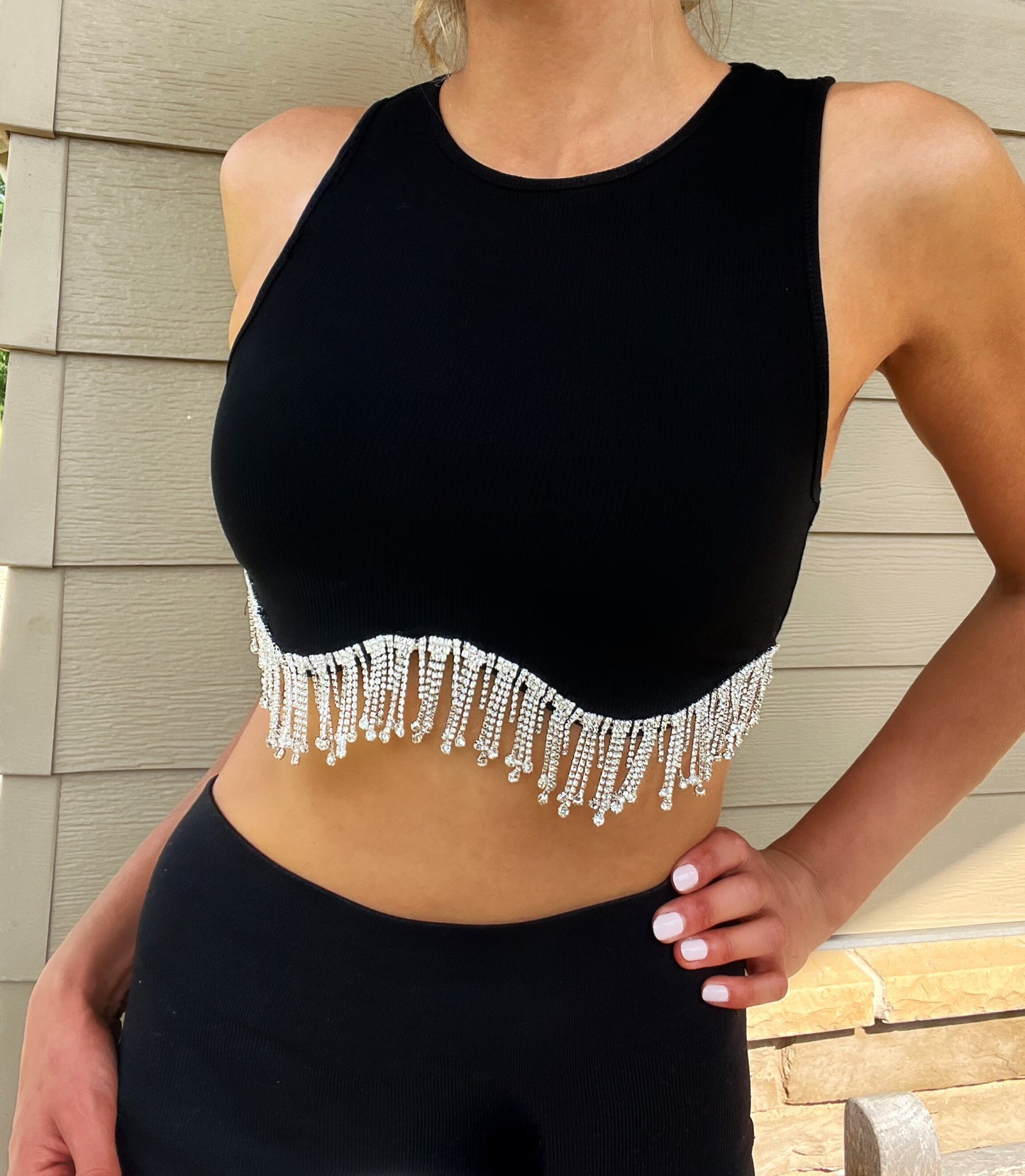 Rhinestone crop top, Fringe Crop Top, Bachelorette Party outfit, bachelorette party shirts space cowgirl bachelorette, Bridal halter top,