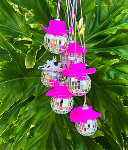 Disco Ball, Car Accessories for Women, Pink Cowgirl Hat Disco Ball Ornament, Cute car accessories, Disco Ball Decor, Car Disco Ball